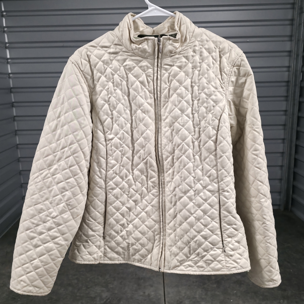 Eddie Bauer Women’s XL Quilted Jacket Beige Full Zip Insulated Outerwear